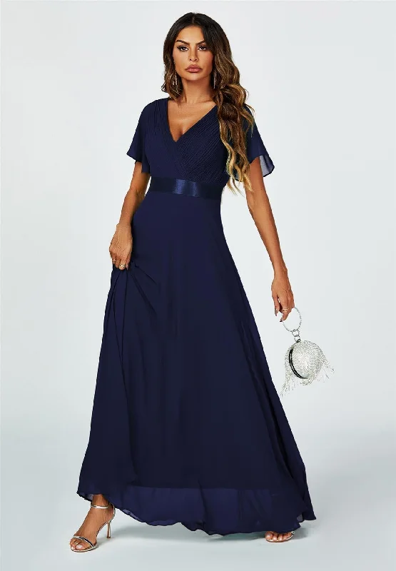 Angel Sleeves Empire Waist Bridesmaid Dress In Navy Fashionable unclassified dresses