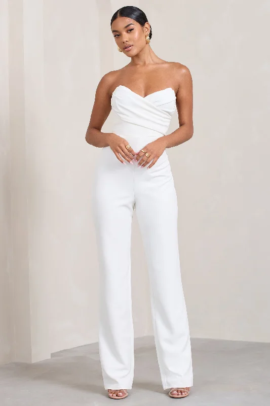 Bellezza | White Bandeau Corset Wide Leg Jumpsuit Off-shoulder unclassified dresses