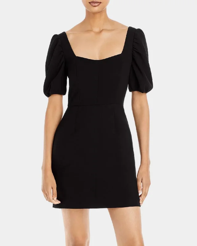 Berina Whisper Puff Sleeve Dress In Black Stretchy unclassified dresses