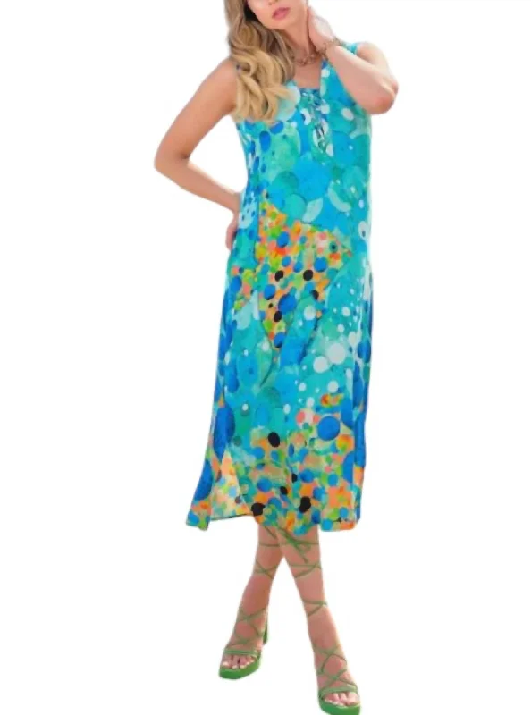 Big Angel Fish Mosaic Sleeveless Dress In Blue / Multi Elegant evening unclassified dresses