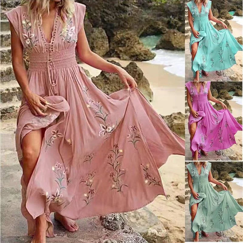 Bohemian Printed V-neck Beach Dress Best-selling unclassified dresses