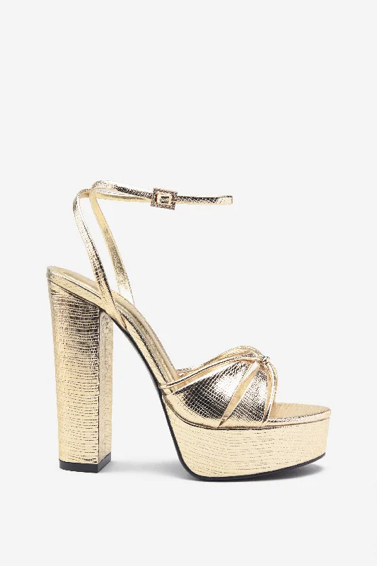 Bold Soul | Gold Reptile Strappy Heeled Platform Sandals Club unclassified dresses