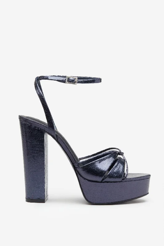 Bold Soul | Navy Strappy Heeled Platform Sandals With Diamante Buckles Off-shoulder unclassified dresses