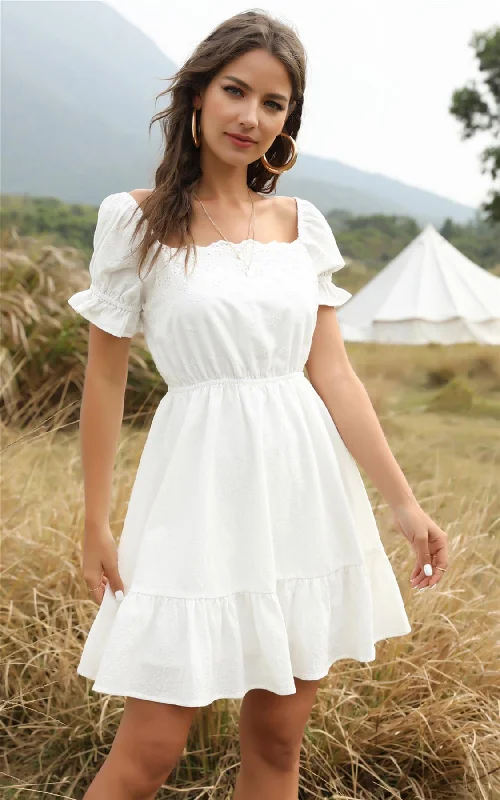 Broiderie Anglaise Tiered Summer Dress In White Budget-friendly unclassified dresses