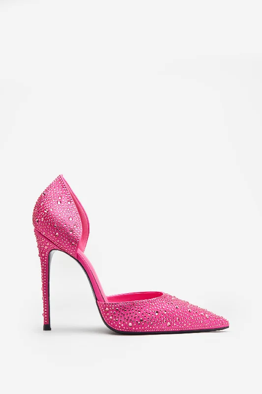 Catcher | Pink Diamante Pointed Court Heels Satin unclassified dresses