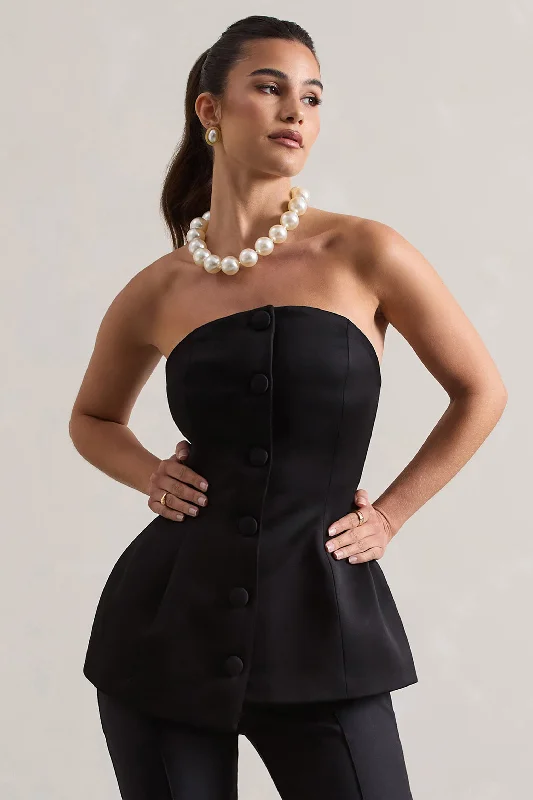 Century | Black Satin Strapless Button Front Corset Top Office unclassified dresses