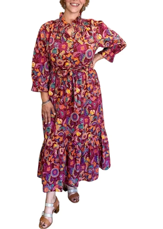 Colorama Flower Dress In Claret Casual chic unclassified dresses