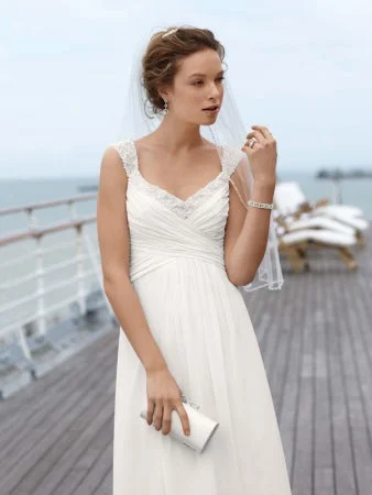 David's Bridal Chiffon Gown with Ruched Bodice and Beaded Straps High-low unclassified dresses