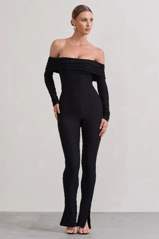 Destined | Black Bardot Slim-Leg Jumpsuit Engagement unclassified dresses