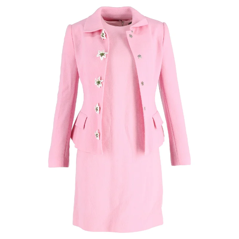 Dolce & Gabbana Single-Breasted Jacket With Shift Dress in Pink Wool High-low unclassified dresses