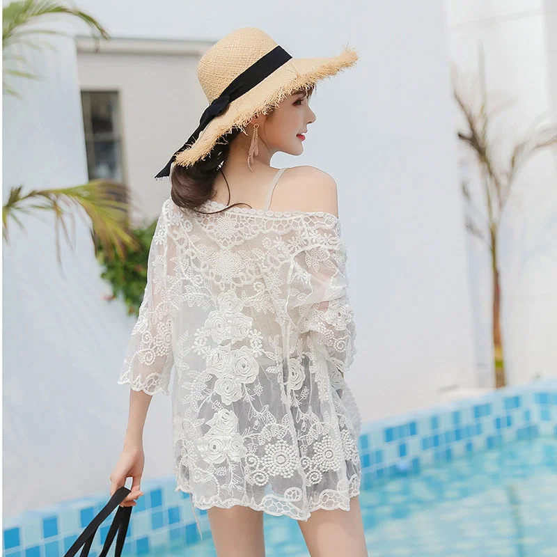 Embroidered Hollow Out Beach Cover-Up Dress A-line unclassified dresses