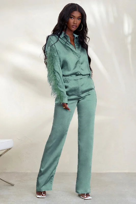 Evening Memories | Duck Egg Blue Satin Wide Leg Trousers Party unclassified dresses