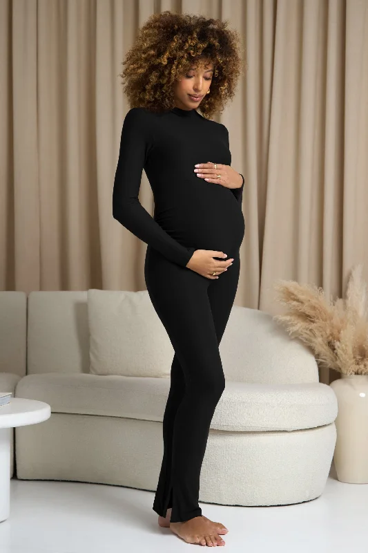 Fia | Black High-Neck Slim-Leg Maternity Jumpsuit Holiday unclassified dresses