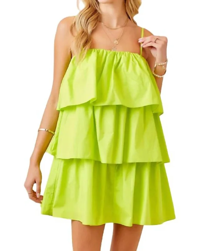 Flounce Tiered Poplin Dress In Lime Travel unclassified dresses