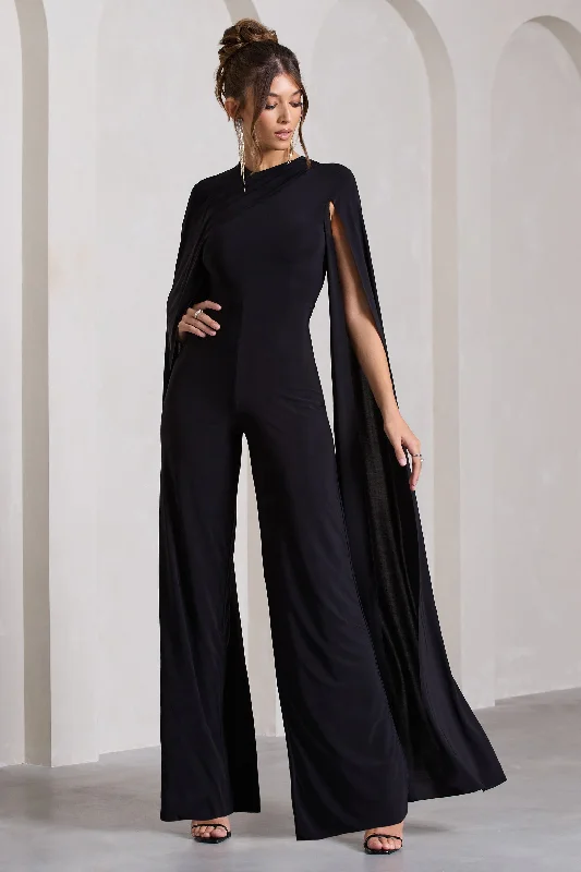 Harley | Black Straight-Leg Jumpsuit With Cape Sleeves Unique unclassified dresses