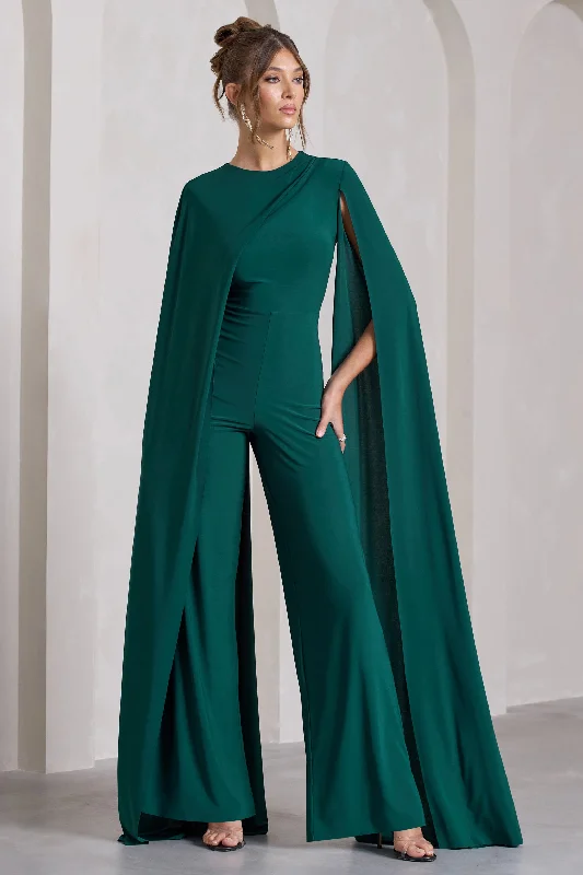 Harley | Bottle Green Straight-Leg Jumpsuit With Cape Sleeves Summer unclassified dresses