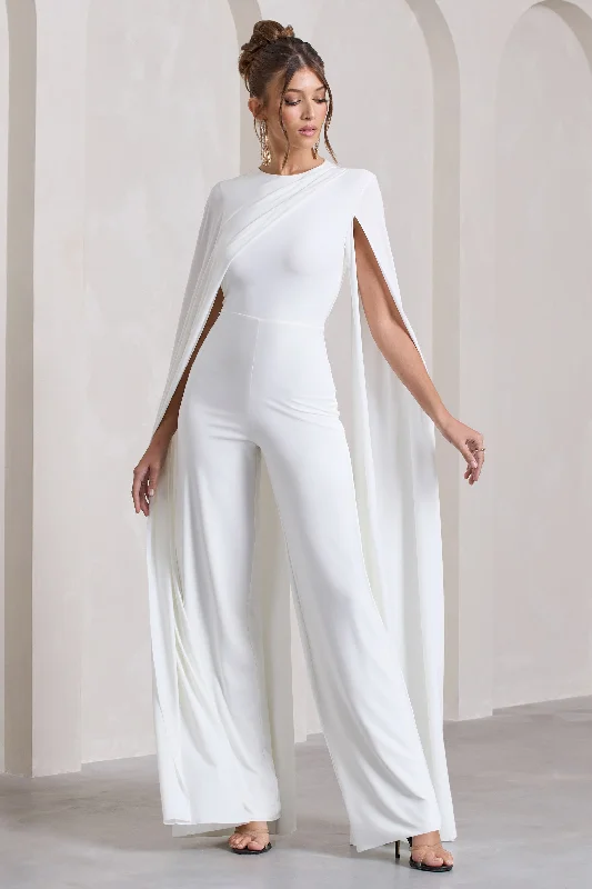 Harley | White Straight-Leg Jumpsuit With Cape Sleeves Metallic unclassified dresses