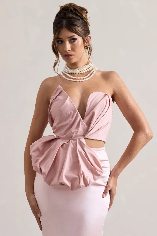 Haute | Pink Asymmetric Plunge-Neck Corset With Ruffle Summer unclassified dresses