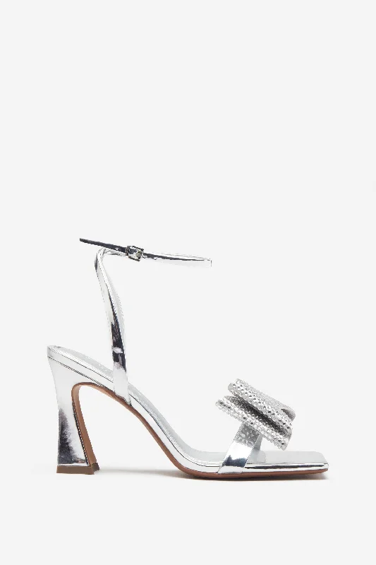 Headlines | Silver Ankle Strap Heeled Sandals With Diamante Bows Party unclassified dresses