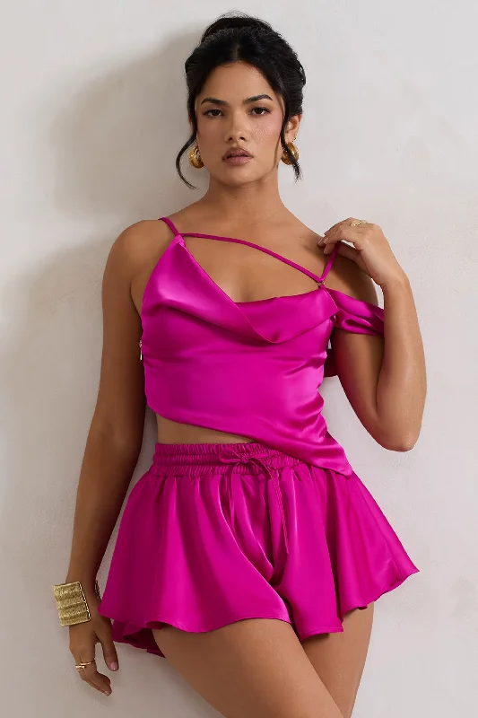 Hideout | Dark Pink Strappy Asymmetric Crop Top Party unclassified dresses