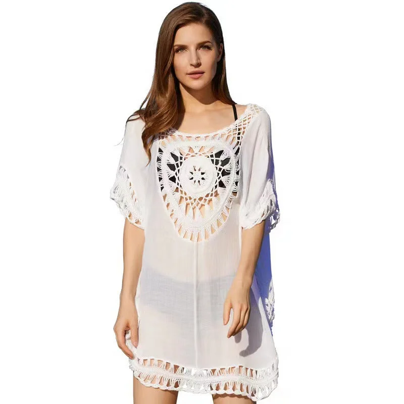 Hollow Out Knitted Bikini Sun Protection Cover-Up Dress Smocked unclassified dresses