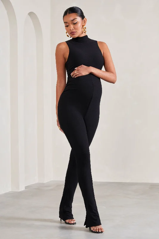 Issy | Black High-Neck Sleeveless Maternity Jumpsuit Y2K unclassified dresses