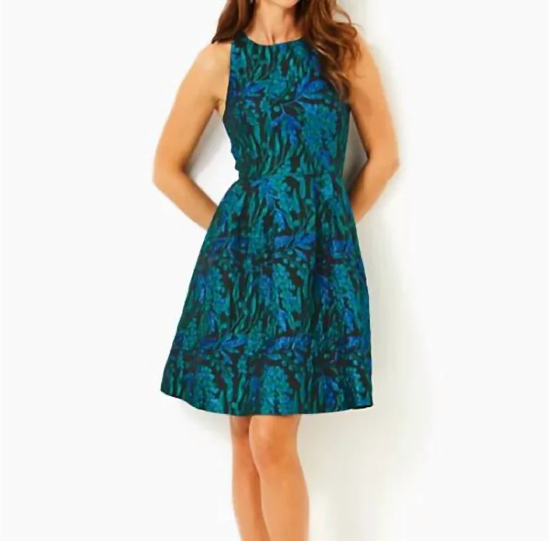 Jollian Brocade Dress In Deep Lagoon Sleeveless unclassified dresses