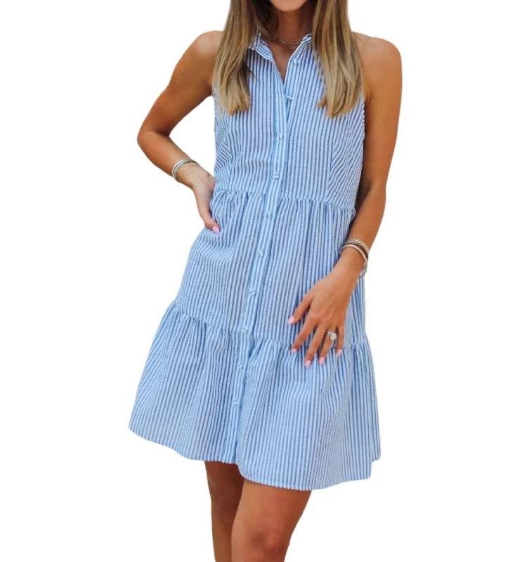 Kairo Dress In Blue Seersucker Flowy unclassified dresses