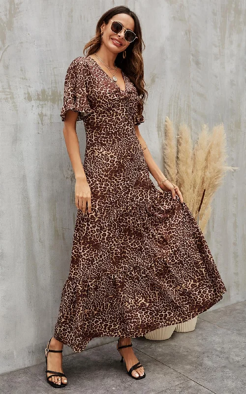 Leopard Printed Dress In Brown Color block unclassified dresses