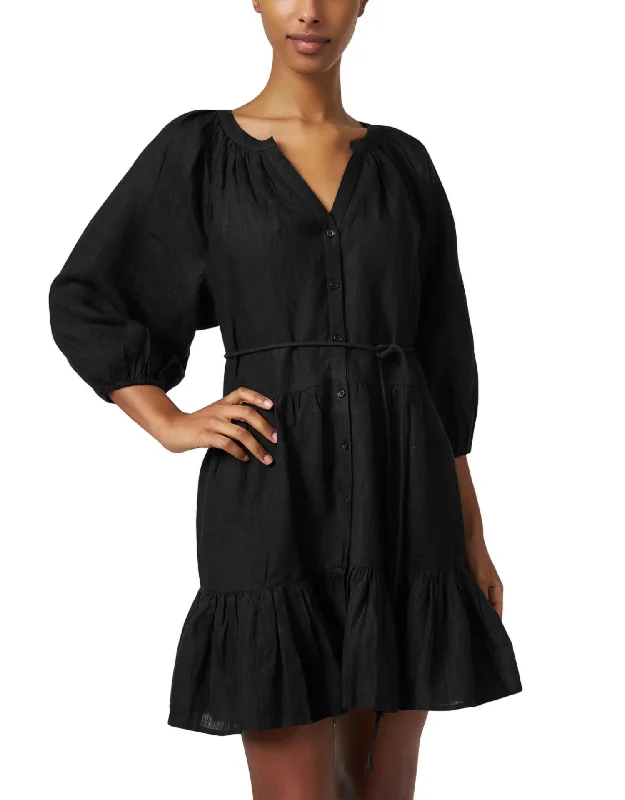 Linen Tiered Dress In Black Comfortable unclassified dresses