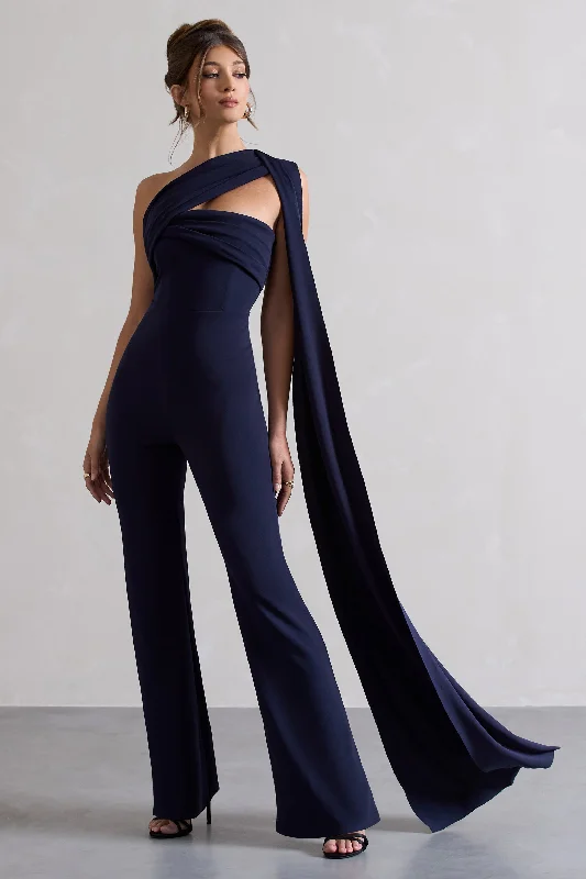 Lorah | Navy One Shoulder Wide-Leg Jumpsuit With Sash Best-selling unclassified dresses