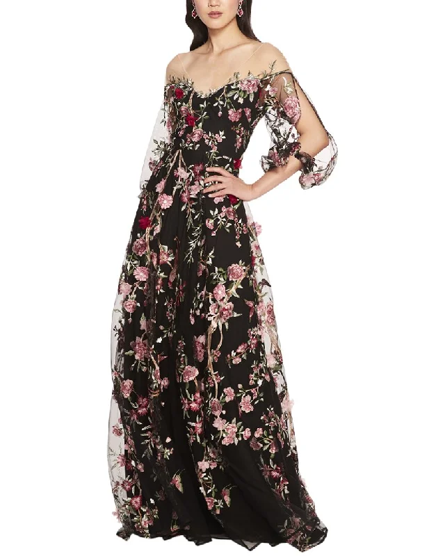 Marchesa Notte Embroidery Gown Ruched unclassified dresses