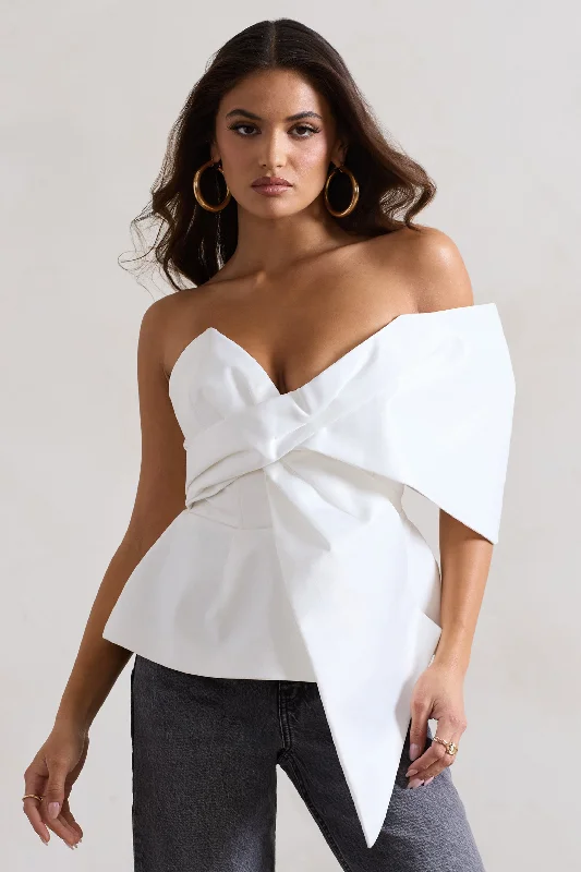 Mayfair | White Asymmetric Bardot Top With Peplum Hem Cocktail unclassified dresses