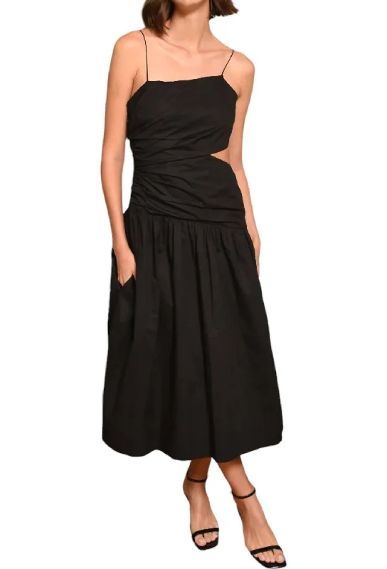 Molly One Shoulder Poplin Dress In Black Earthy tone unclassified dresses