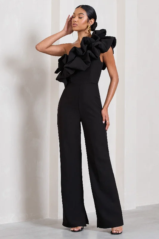 Monica | Black Asymmetric Ruffled Wide-Leg Jumpsuit Winter unclassified dresses