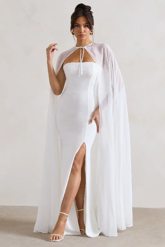 Mythical | White Chiffon Floor-Length Cape Dark color unclassified dresses