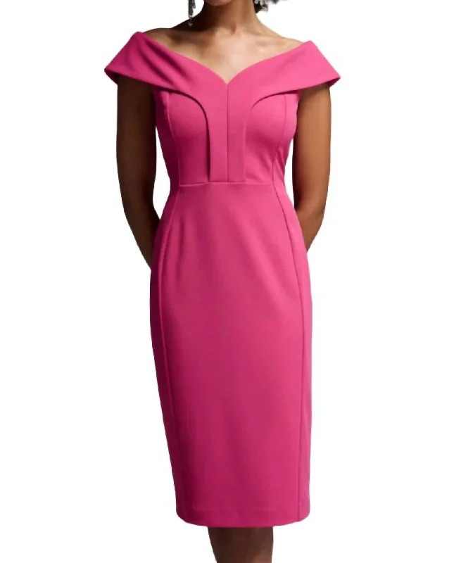 Off-Shoulder Shift Dress In Hibiscus Pink Club unclassified dresses