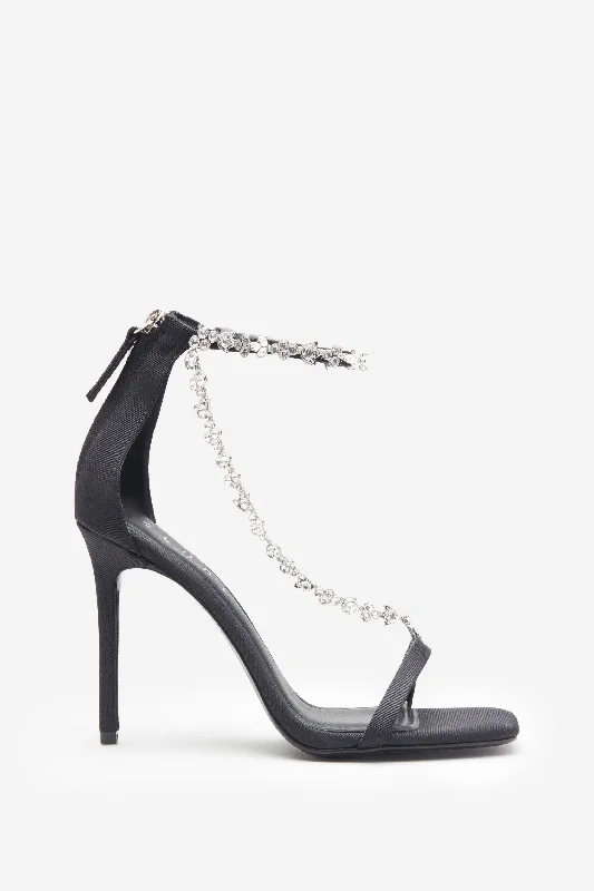 Oh Please | Black Strappy Heeled Sandals With Diamante Chains Lightweight unclassified dresses