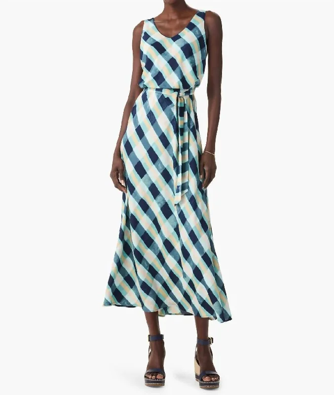 Painted Plaid Bianca Dress In Aqua Multi One-shoulder unclassified dresses