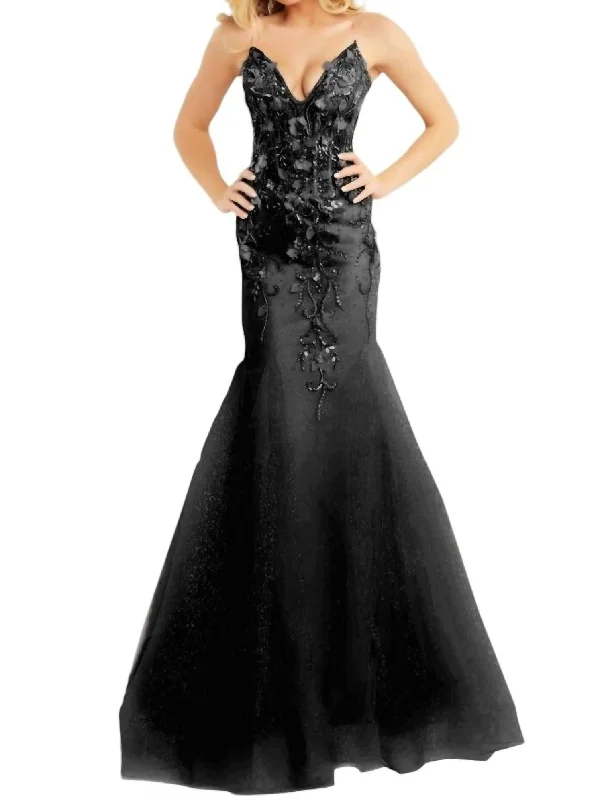 Plunging Neck Mermaid Prom Dress In Black Unique unclassified dresses