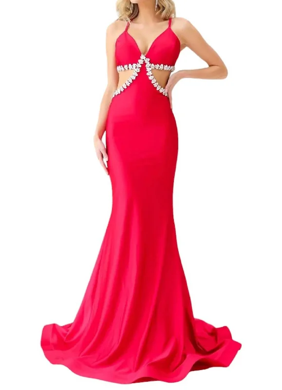 Plunging V-Neck Jersey Mermaid Gown In Red Chic unclassified dresses