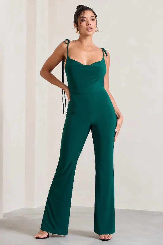 Pose | Bottle Green Cowl-Neck Strappy Flared-Leg Jumpsuit Popular unclassified dresses