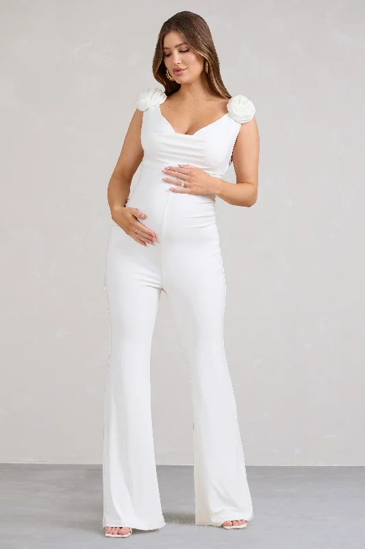 Posy | White Maternity Cowl Jumpsuit With Flower Design Chic unclassified dresses