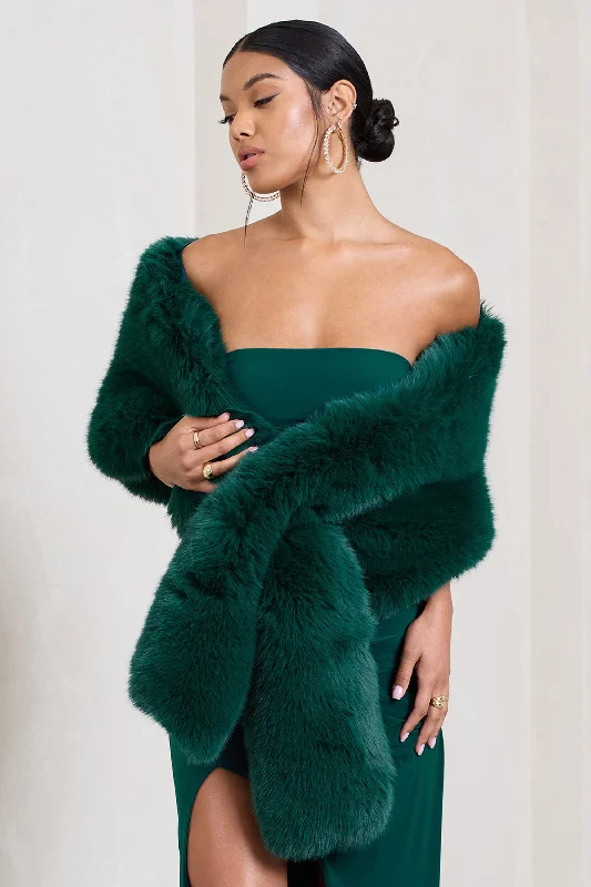 Softly | Green Faux Fur Pull-Through Shawl Long unclassified dresses