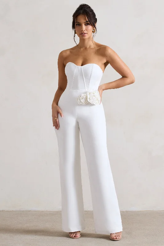 Sonia | White Sweetheart Corset Straight-Leg Jumpsuit With Flowers Earthy tone unclassified dresses