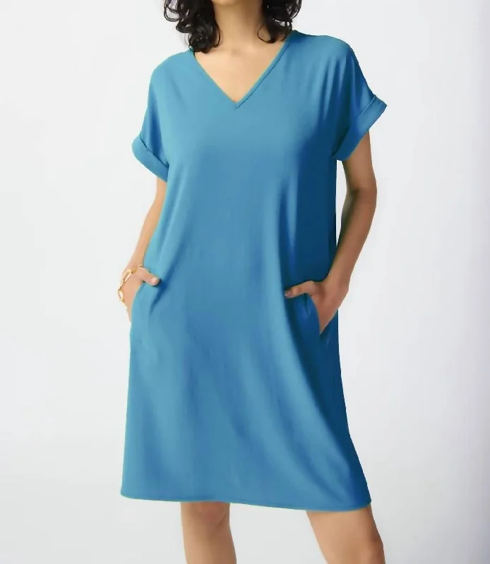 Stretch Woven Straight Dress In French Blue Plus size unclassified dresses