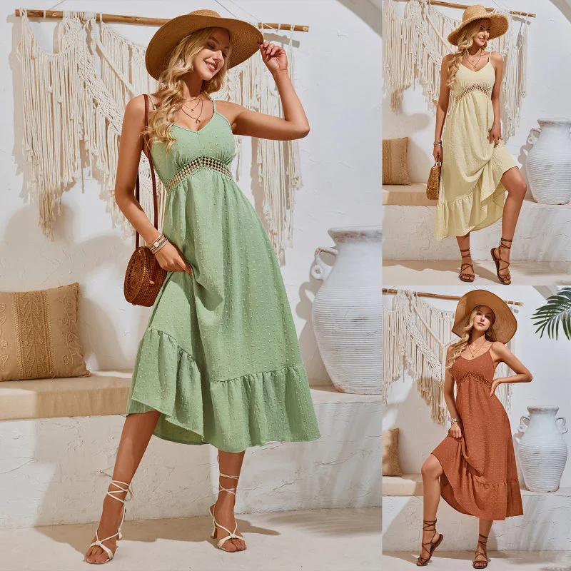 Summer Chic V-neck Hollow Out Cami Dress Breathable unclassified dresses