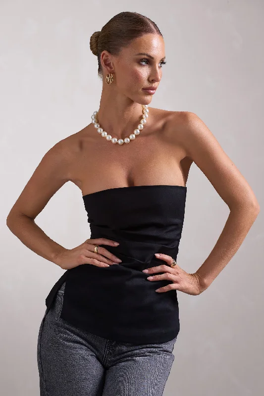 Talk That Talk | Black Strapless Split Bandeau Top One-shoulder unclassified dresses