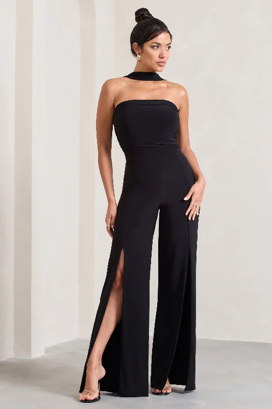 The Next Naomi | Black Halter-Neck Bandeau Split-Leg Jumpsuit Elegant evening unclassified dresses