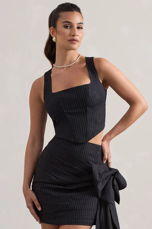 Think Again | Navy Pinstripe Structured Corset Top Graduation unclassified dresses